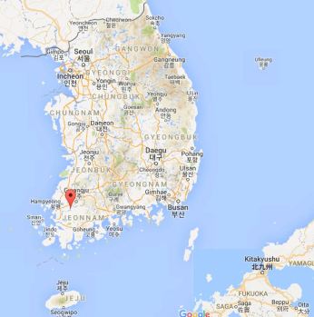 South Korea, with the city of Naju marked (Google Maps)